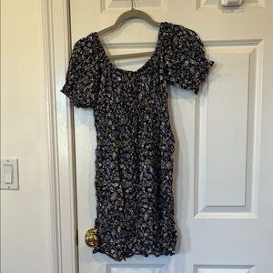 Navy Floral Smocked Mini Dress with Puff Sleeves